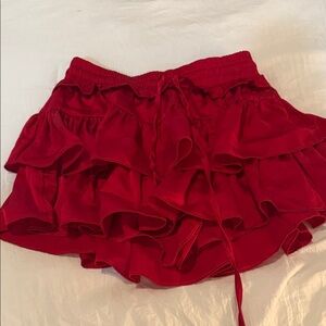 Elegant Scarlet Ruffle Mini Skirt